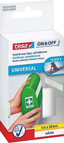 TESA Klettband on&off 20mmx1m 552240000 weiss, selbstklebend