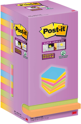 POST-IT Super Sticky Tower 76x76mm 654-16SS-COL farbig 16x90 Blatt