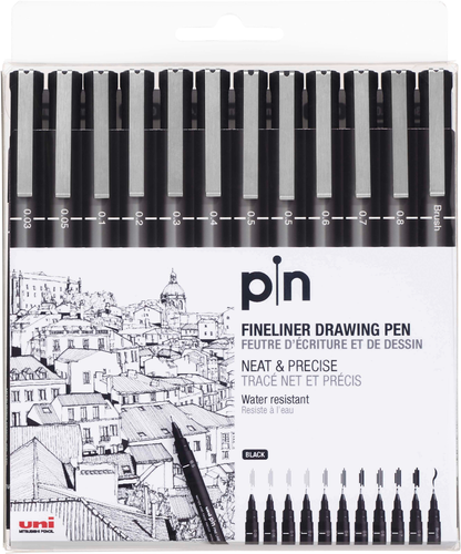 UNI-BALL Fineliner Pin PIN-200(S) Black 12P schwarz 12 Stck