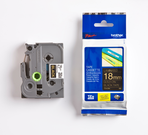 PTOUCH Band, laminiert gold/schwarz TZe-344 PT-2450DX 18 mm
