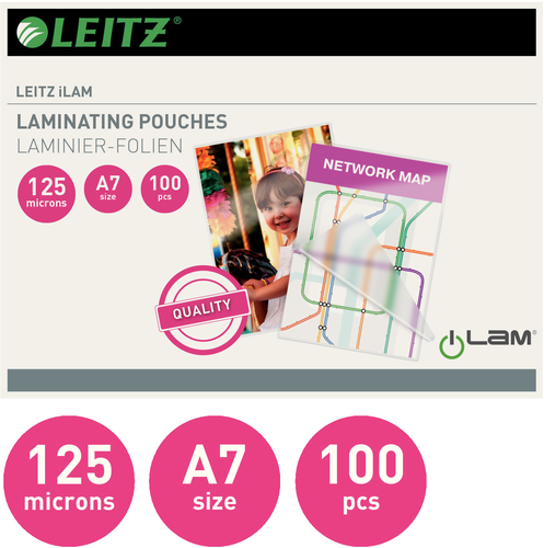 LEITZ Laminiertasche A7 33805 glanz, 125my 100 Stk