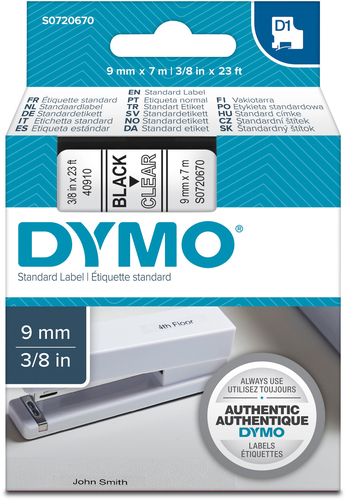 DYMO Schriftband D1 schwarz/transp. S0720670 9mm/7m