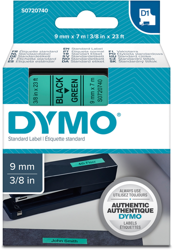 DYMO Schriftband D1 schwarz/grn S0720740 9mm/7m