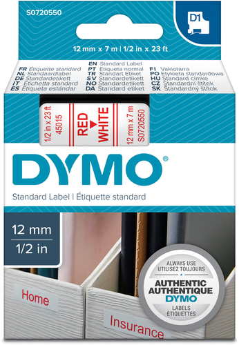 DYMO Schriftband D1 rot/weiss S0720550 12mm/7m