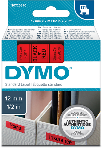 DYMO Schriftband D1 schwarz/rot S0720570 12mm/7m