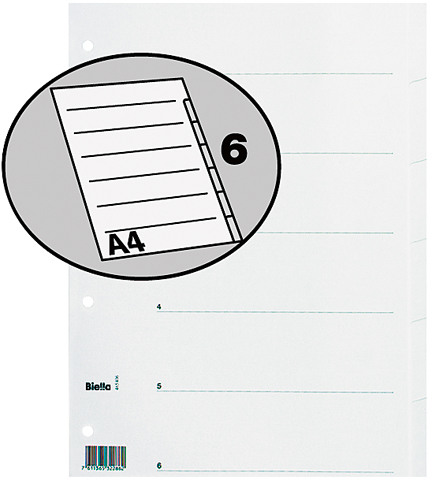 BIELLA Register Karton weiss A4 46540601 6-teilig, blanko