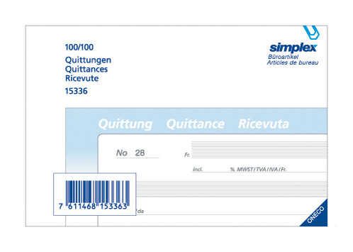 SIMPLEX Quittungen D/F/I A6 15336 blau/weiss 100x2 Blatt