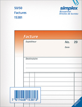 SIMPLEX Rechnungen F A4 15404F orange/weiss 50x2 Blatt