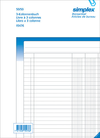 SIMPLEX Kolonnenbuch A4 15476 weiss/blau 50x2 Blatt
