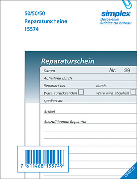 SIMPLEX Reparaturscheine D A6 15574 grau/blau 50x3 Blatt