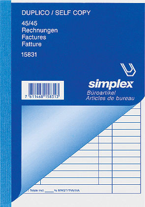 SIMPLEX Rechnungen D/F/I A5 15831 weiss/gelb 45x2 Blatt