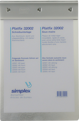 SIMPLEX Schreibplatte Platfix 32002 aluminium, fr A5 hoch