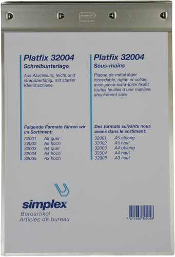 SIMPLEX Schreibunterlage Platfix 32004 aluminium, fr A4 hoch