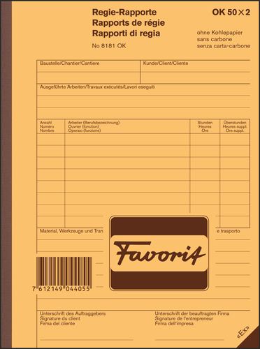 FAVORIT Regierapport D/F/I A5 8181 OK weiss 50x2 Blatt