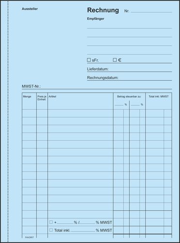 FAVORIT Formularbuch Rechnungen A5 9211 OK Durchschreibepapier 50x2 Blatt