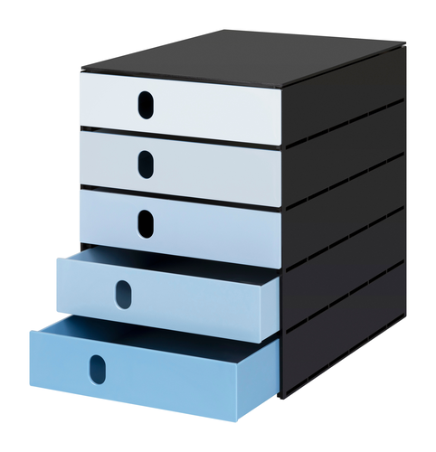 STYRO Systembox stryoval 24x33x32cm 14-8000.93 blau/schwarz 5 Schubladen