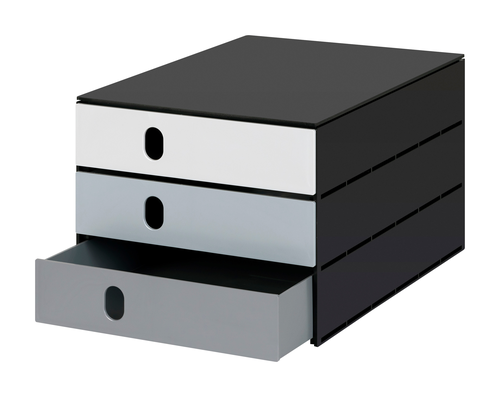 STYRO Systembox stryoval 24x33x20cm 14-8050.98 grau/schwarz 3 Schubladen