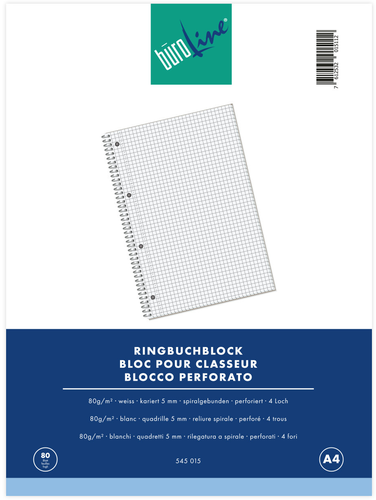 BROLINE Ringbuchblock A4 545015 kariert, 80g, 5mm 80 Blatt