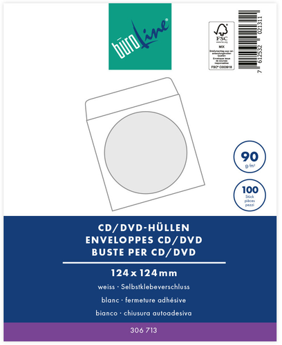 BROLINE CD/DVD-Hllen 124x124mm 306713 weiss, 90g 100 Stck