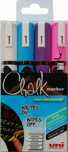 UNI-BALL Chalk Marker 1,8-2,5mm PWE5M.4C.2 4 Farben, Etui