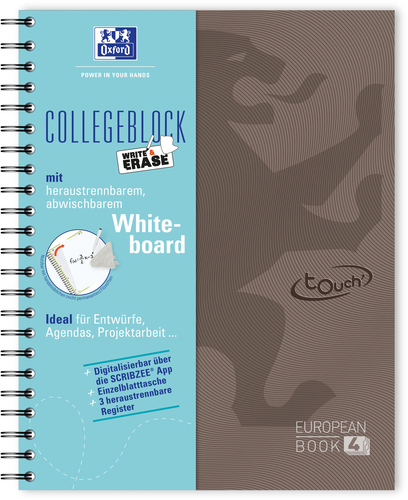 OXFORD European Book, Whiteboard A4+ 400132983 kariert, braun 120 Blatt