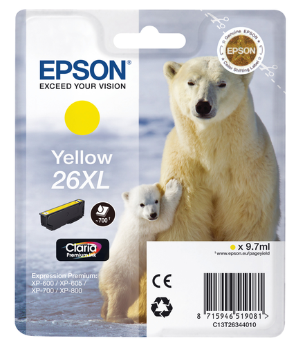 EPSON Tintenpatrone 26XL yellow T263440 XP 700/800 700 Seiten