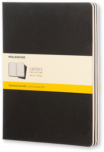 MOLESKINE Notizheft Cahier XL 25x19cm 502-1 kariert, schwarz 3 Stck