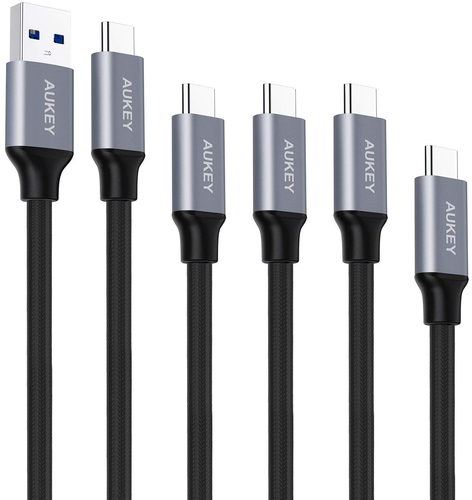 AUKEY ImpulseCable USB-A-to-C bl. CB-CMD2 5Pack 1x2M.3x1M.1x0.3M alu