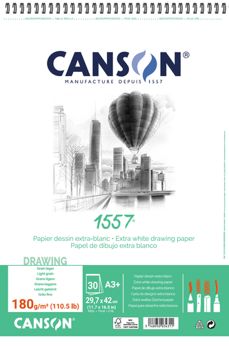 CANSON Skizzenpapier A3 31412A005 180g, weiss 30 Blatt