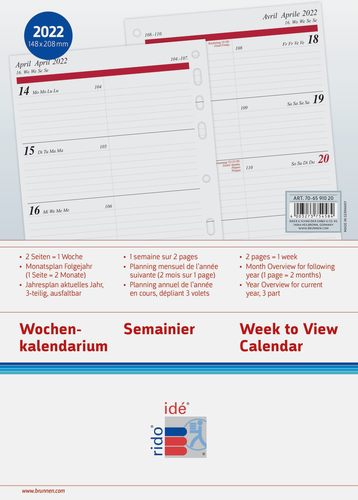 ID Wochenkalender Timing 1 2022 7065910002 A5,1W/2S