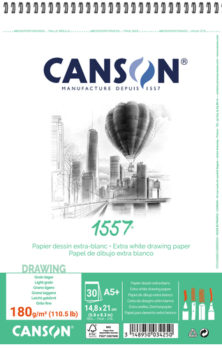 CANSON Skizzenpapier A5 31412A003 180g, weiss