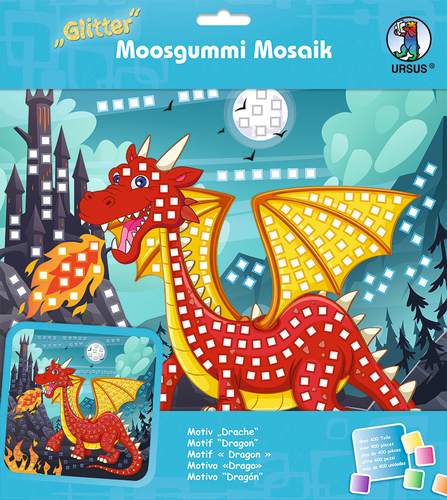 URSUS Moosgummi Mosaik 8420016 Glitter Drache 25x25cm