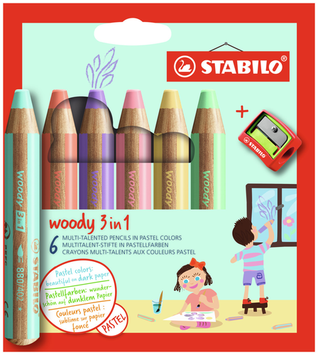 STABILO Farbstifte woody 3in1 8806-3 Pastell, Etui 6 Stk.