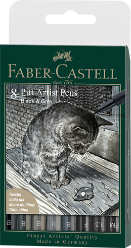 FABER-CASTELL Artist Pen Tuschestift 167171 grau, schwarz 8 Stk.