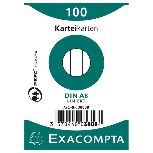 EXACOMPTA Karteikarten A8 X3808B liniert 100 Stk.