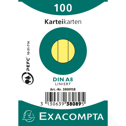 EXACOMPTA Karteikarten A8 38089SB gelb liniert 100 Stk.
