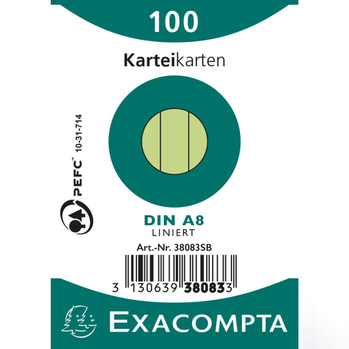 EXACOMPTA Karteikarten A8 38083SB grn liniert 100 Stk.