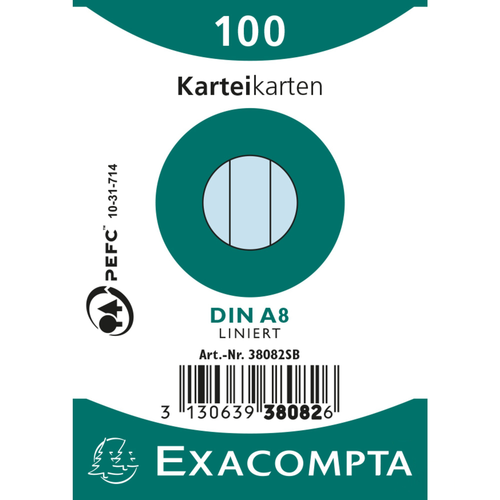 EXACOMPTA Karteikarten A8 38082SB blau liniert 100 Stk.