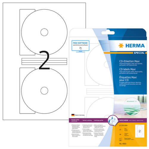 HERMA CD-Etiketten 4850 4850 116mm 50Stk. 25 Blatt