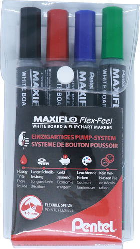 PENTEL Whiteboard Marker Maxiflo MWL5SBF-4 FlexFeel, 4 Stck