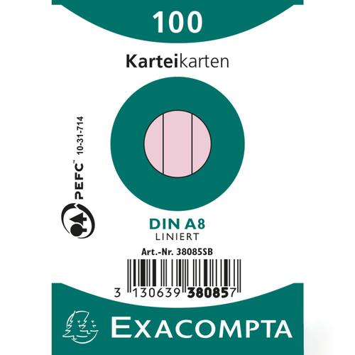 EXACOMPTA Karteikarten A8 38085SB rosa liniert 100 Stk.