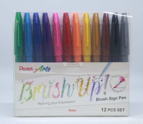 PENTEL Brush Sign Pen SES15C-12ST1 12 Farben, Etui