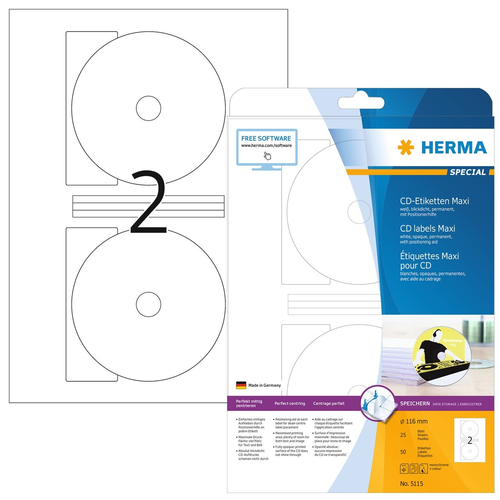 HERMA CD-Etiketten 116mm 5115 weiss 50 St./25 Blatt