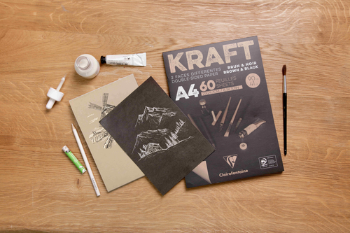 CLAIREFONTAINE Block Kraftpapier A5 975817C Braun/schwarz 60 Blatt