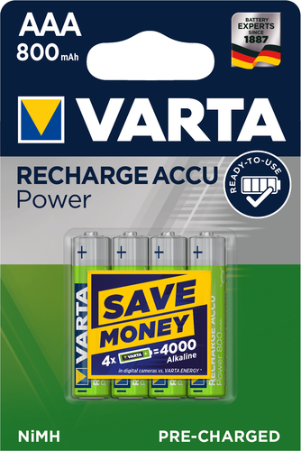 VARTA Batterie Akku 56703101404 AAA/HR03, 800 mAh, 4 Stck
