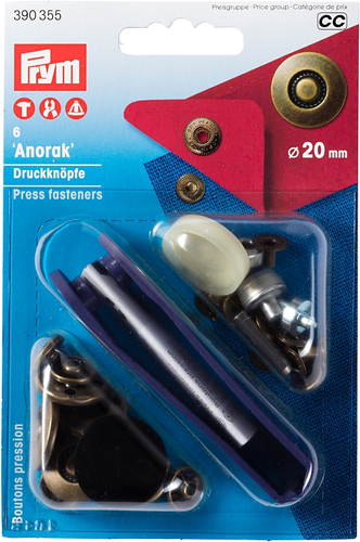 Prym Druckknpfe Anorak, Reifen, altmessing 20 mm, Karte 6 Stck