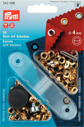 Prym Ösen + Scheiben, gold 4 mm, Karte 50 Stück
