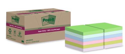 POST-IT SuperSticky Notes 47.6x47.6mm 622 RSS12COL Recycling,assort. 12x70 Blatt