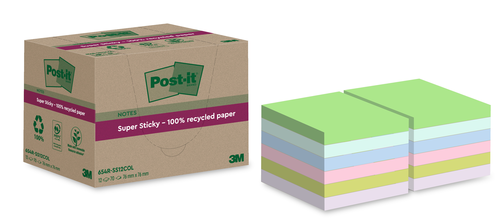 POST-IT SuperSticky Notes 76x76mm 654 RSS12COL Recycling,assort. 12x70 Blatt