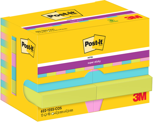 POST-IT Super Sticky Notes 47.6x47.6mm 622-12SS-COS 3-farbig 12x90 Blatt